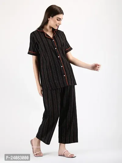 Women's Printed Premium Cotton Shirt Pyjama Set Night Suit-thumb2