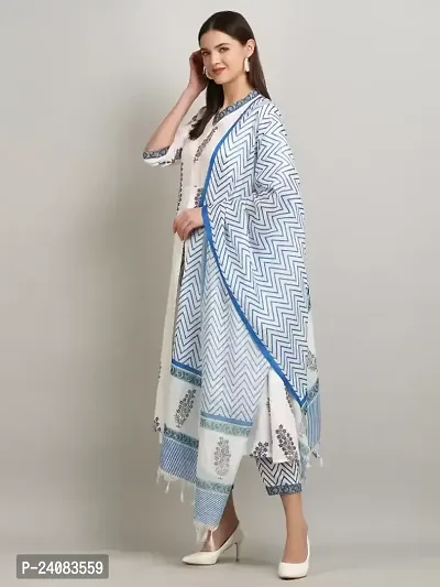 Elegant Cotton Kurta, Bottom And Dupatta Set-thumb0