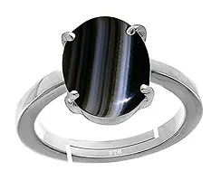 12.25 Ratti Sulemani Hakik Ring Original Natural Black Haqiq Precious Gemstone Hakeek Astrological Silver Plated Adjustable Ring Size 16-24 for Men and Women-thumb1