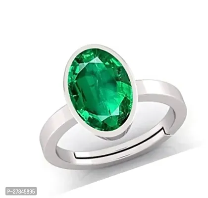 4.25 Ratti  Emerald Ring Panna Stone Silver Ring Adjustable Certified Natural Astrological Gemstone for Womens and Mens-thumb0