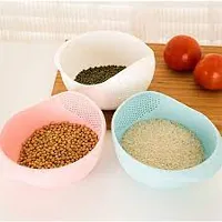 PLASTIC RICE BOWL / FOOD STRAINER THICK DRAIN BASKET WITH HANDLE FOR RICE, VEGETABLE  FRUIT-thumb3