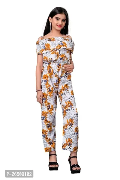 Fancy Crepe Printed Jumpsuit For Baby Girls-thumb0