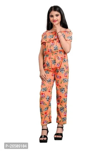Fancy Crepe Printed Jumpsuit For Baby Girls-thumb0