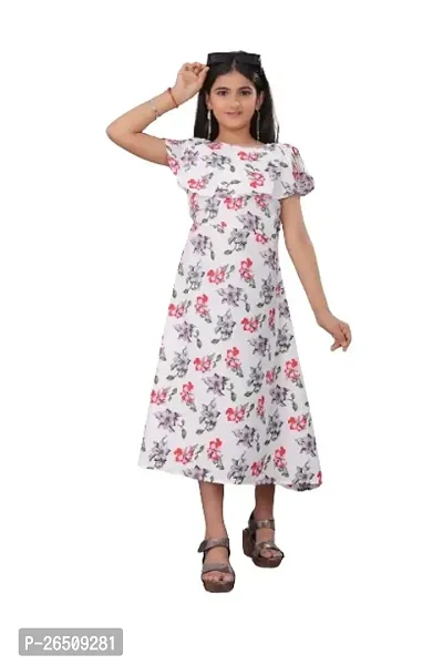Fancy Crepe Printed Dress For Baby Girls-thumb0
