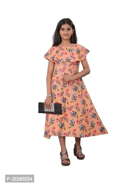 Fancy Crepe Printed Dress For Baby Girls-thumb0