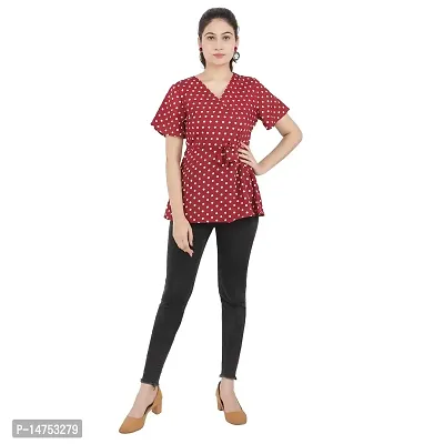 KULFI Women's Maroon Color Polka Dots Printed Polyester Top-thumb5