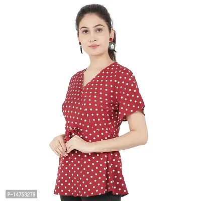 KULFI Women's Maroon Color Polka Dots Printed Polyester Top-thumb4