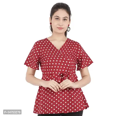 KULFI Women's Maroon Color Polka Dots Printed Polyester Top-thumb0