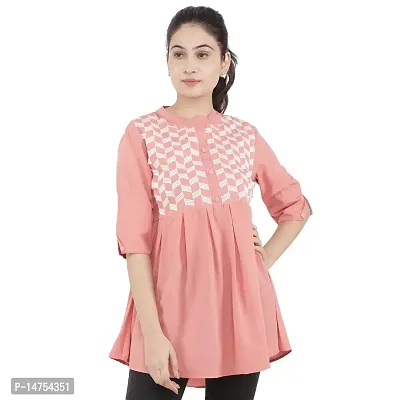 KULFI Women's Peach Color Embroidered Polyester Tunic