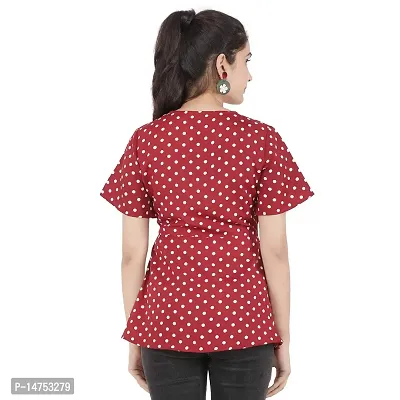 KULFI Women's Maroon Color Polka Dots Printed Polyester Top-thumb2