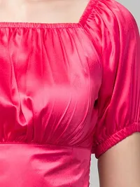 Kulfi Women's Short Sleeves Solid Top in Satin-thumb3