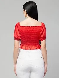 Kulfi Women's Short Sleeves Solid Top in Satin-thumb1