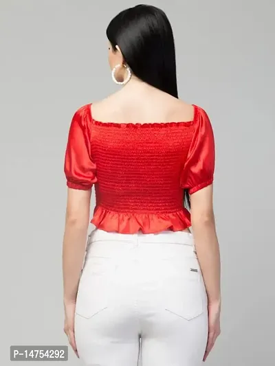 Kulfi Women's Short Sleeves Solid Top in Satin-thumb2