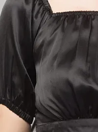 Kulfi Women's Short Sleeves Solid Top in Satin-thumb3