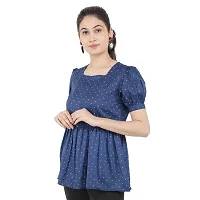 Stylish Navy Blue Polyester Cotton Printed Tops For Women-thumb1