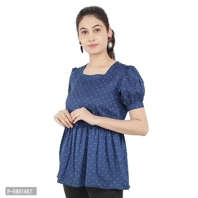 Stylish Navy Blue Polyester Cotton Printed Tops For Women-thumb2