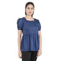 Stylish Navy Blue Polyester Cotton Printed Tops For Women-thumb2