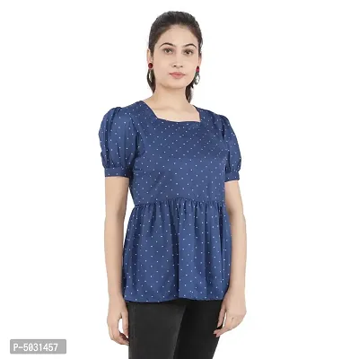 Stylish Navy Blue Polyester Cotton Printed Tops For Women-thumb3