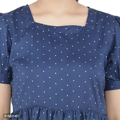 Stylish Navy Blue Polyester Cotton Printed Tops For Women-thumb5