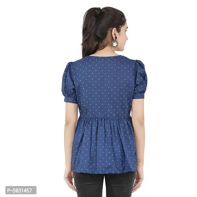 Stylish Navy Blue Polyester Cotton Printed Tops For Women-thumb4