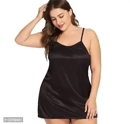 Elegant Black Satin Babydoll For Women-thumb0