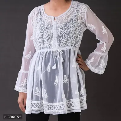 Elegant White Cotton Embroidered Top For Women-thumb0