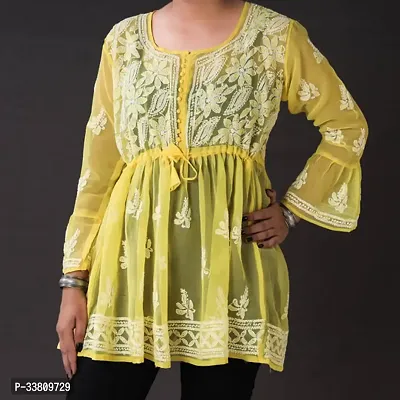 Elegant Yellow Cotton Embroidered Top For Women-thumb0