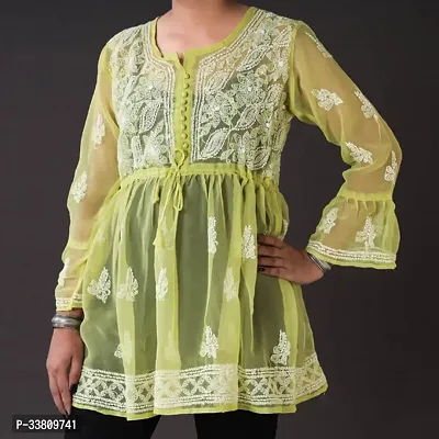 Elegant Yellow Cotton Embroidered Top For Women-thumb0