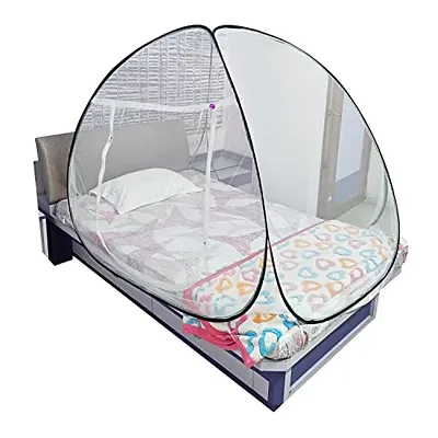 Silver Shine Foldable Mosquito Net Polyester,2.4 mm Strong PVC Coated Steel Double and Single Bed Mosquito Net (Queen, White Black)
