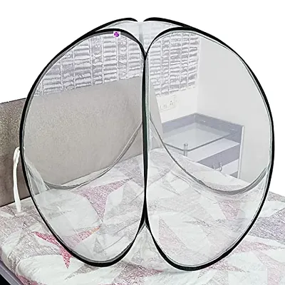 Silver Shine Mosquito net for Baby Protection Polyester Foldable Light Weight 2.4 mm Strong PVC Coated Steel (White Black)