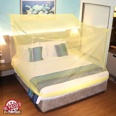 Mosquito Net for Double Bed, King-Size, Square Hanging Foldable Polyester Net Yellow-thumb2