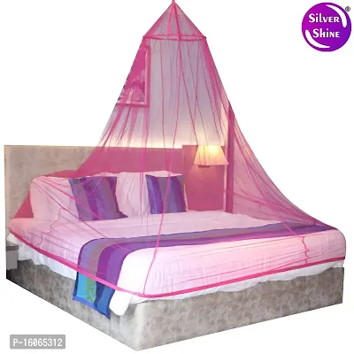 Mosquito Net for Double Bed, King-Size, Round Ceiling Hanging Foldable Polyester Net Pink (Pack of 1)-thumb3