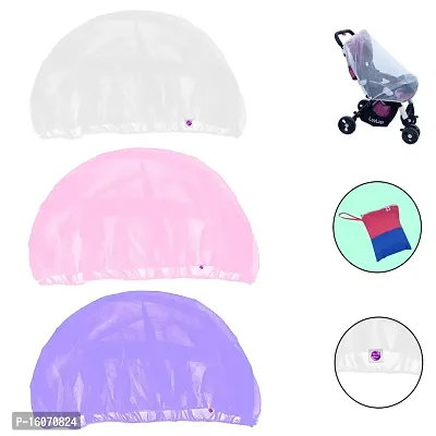 Silver Shine Mosquito Stroller Net for Baby Carriage Stroller Pram,Carriers, Car Seats, Cradles, Mosquito Net Plus Size for Baby Kids 0 to 3 Year (White Pink Purple)-thumb0