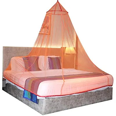 Silver Shine Mosquito Net Round Double Bed Polyester Net for Mosquito Protection (Orange RED)
