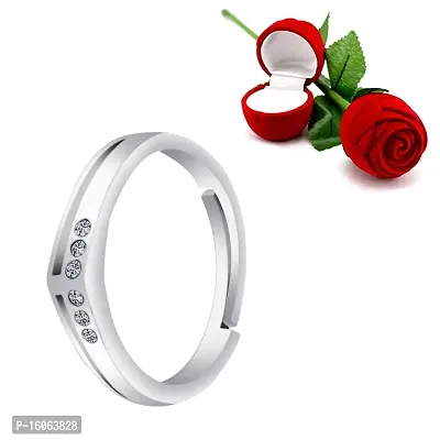 Silver Shine Silver Plated Adjustable Ring with 1 Piece Red Rose Gift Box for Girls and women-thumb0