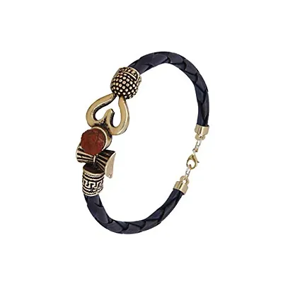 Silver Shine Rudraksha OM Trishul Damroo Designer Oxidized Gold Bahubali Leather Kada Bracelet Unisex Bracelets for Men  Women