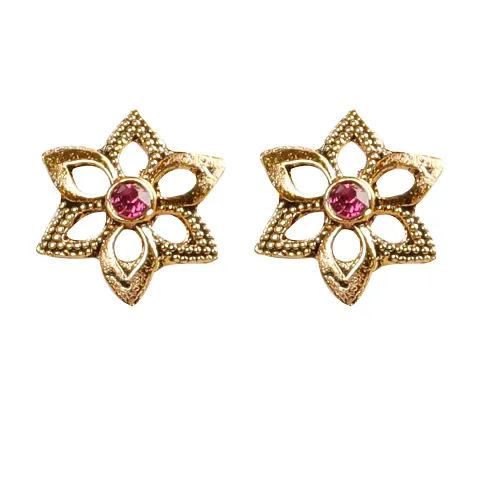 Floral Design Gold Plated AD Stud Earrings