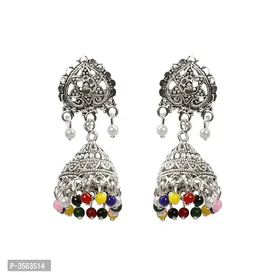 Alluring Multicolouredcolor Flower and Beads Jhumki Earrings-thumb0