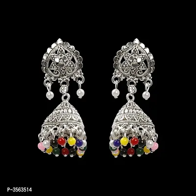 Alluring Multicolouredcolor Flower and Beads Jhumki Earrings-thumb2