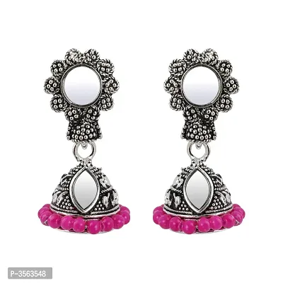 Elegant Pink Mirror with Beads Jhumki Earrings-thumb0