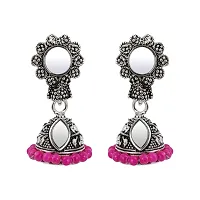 Elegant Pink Mirror with Beads Jhumki Earrings-thumb1