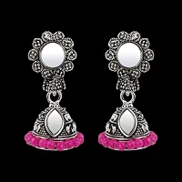 Elegant Pink Mirror with Beads Jhumki Earrings-thumb2