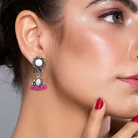 Elegant Pink Mirror with Beads Jhumki Earrings-thumb3
