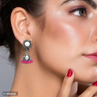 Elegant Pink Mirror with Beads Jhumki Earrings-thumb4