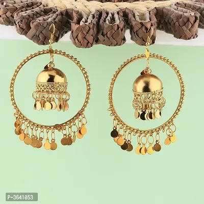 Stylish Party Wear Golden  jumki Dangle Earrings For Women Girl-thumb3