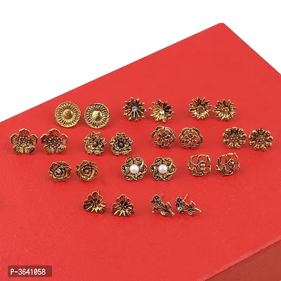 Party Wear Golden Oxidised Charm Studs Earring Girl Women Set of 12-thumb2