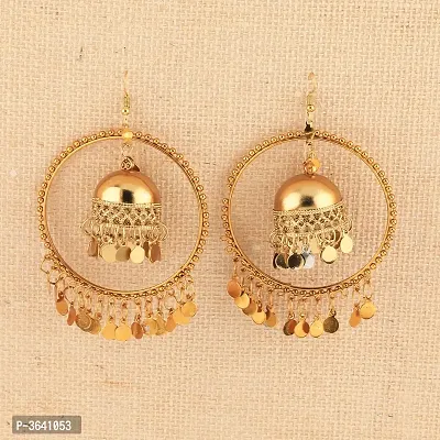 Stylish Party Wear Golden  jumki Dangle Earrings For Women Girl-thumb4