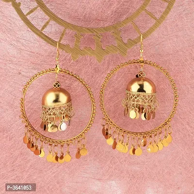 Stylish Party Wear Golden  jumki Dangle Earrings For Women Girl-thumb0
