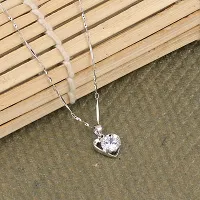 Sensational Silver Plated Chain With Big  Heart Shape Solitaire Diamond Pendant For Women-thumb2