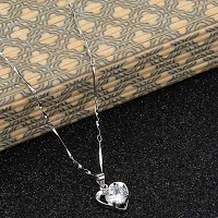 Sensational Silver Plated Chain With Big  Heart Shape Solitaire Diamond Pendant For Women-thumb1